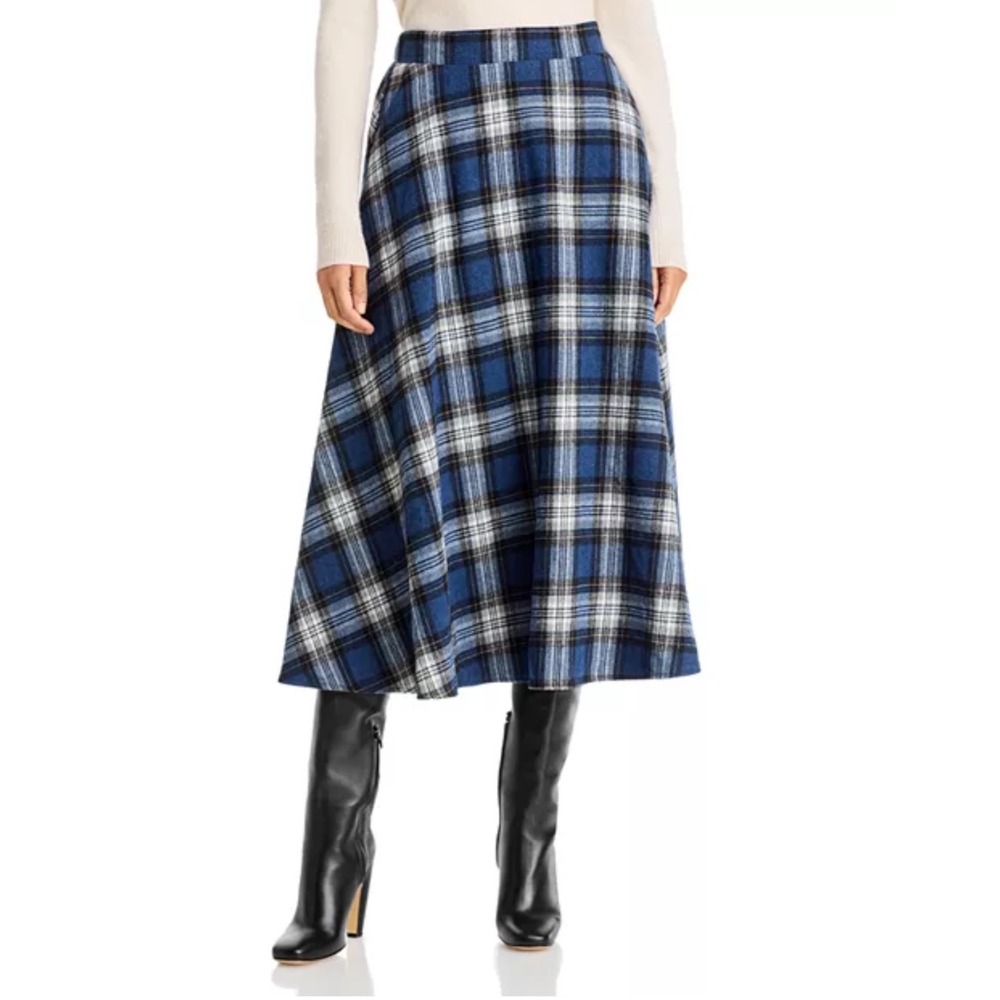 Eddie Bauer Blue Plaid Midi Skirt A-Line 10 Flannel Style Cowgirl Country Modest